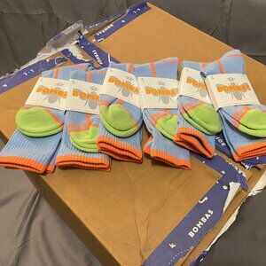 [6 Pack] Bombas Neon Tipping Border PowderBlue Medium Calf Socks